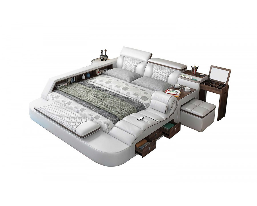 Jubilee Paxton Modern Multifunctional Smart King Size Right Hand Facing Bed - Silver/Brown, Top Grain Italian Leather