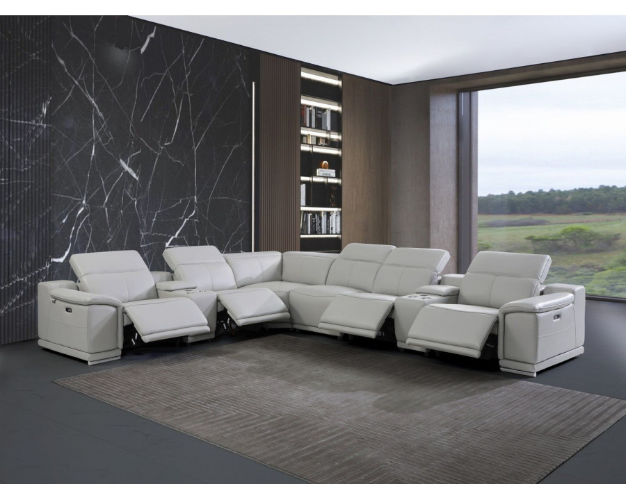 Jubilee Logan Modern Sectional with Recliner - Light Gray, Top Grain Italian Leather, Compact