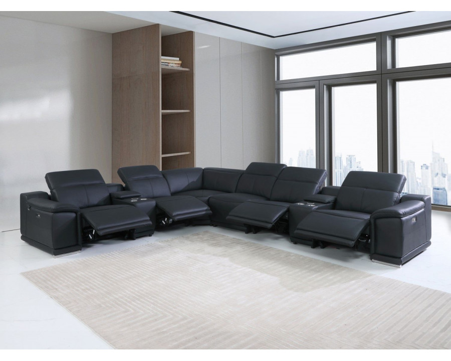 Jubilee Logan Modern Sectional with Recliner - Black, Top Grain Italian Leather, Compact