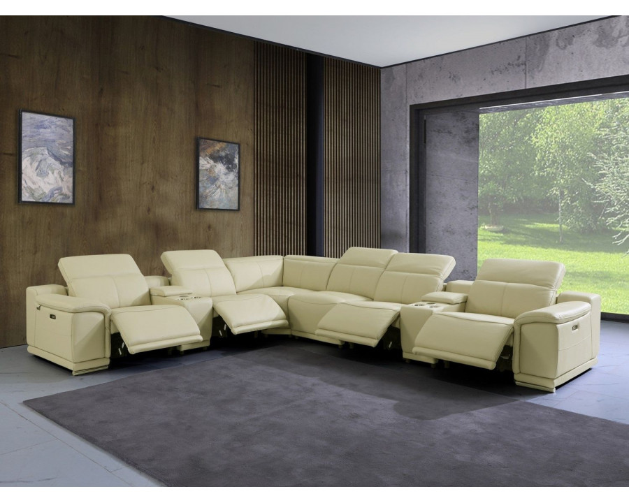 Jubilee Logan Modern Sectional with Recliner - Beige, Top Grain Italian Leather, Compact