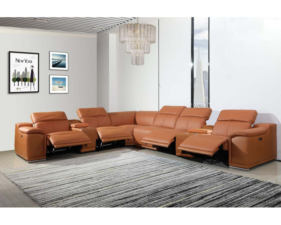 Jubilee Logan Modern Sectional with Recliner - Camel, Top Grain Italian Leather, Compact