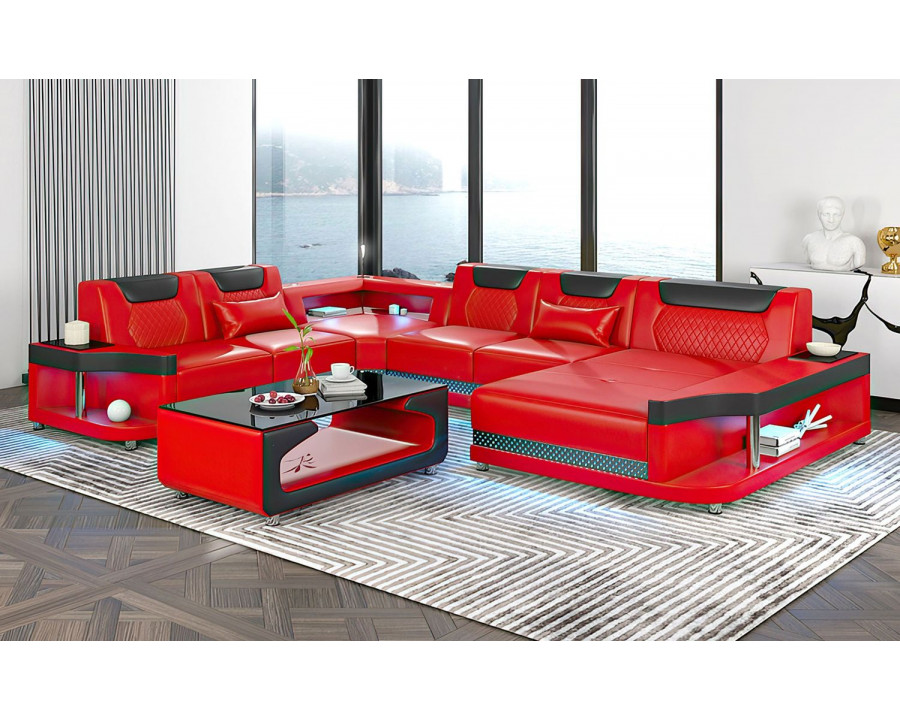 Jubilee Tate Modern Right Hand Facing Sectional with Led - Red/Black, Top Grain Italian Leather