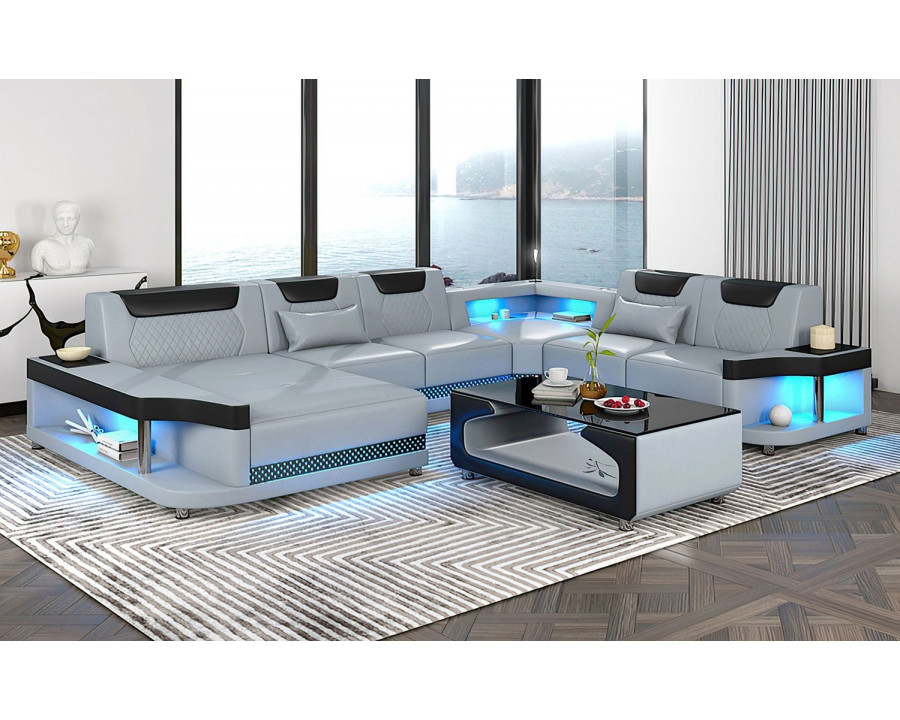 Jubilee Tate Modern Left Hand Facing Sectional with Led - Gray/Black, Bonded Leather