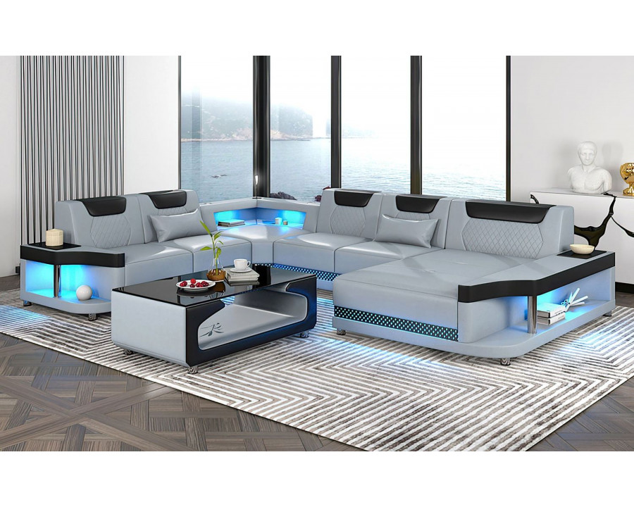 Jubilee Tate Modern Right Hand Facing Sectional with Led - Gray/Black, Bonded Leather