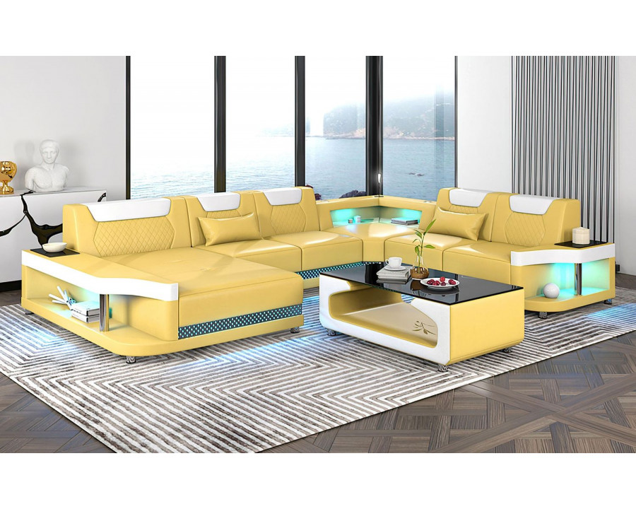 Jubilee Tate Modern Left Hand Facing Sectional with Led - Yellow/White, Bonded Leather