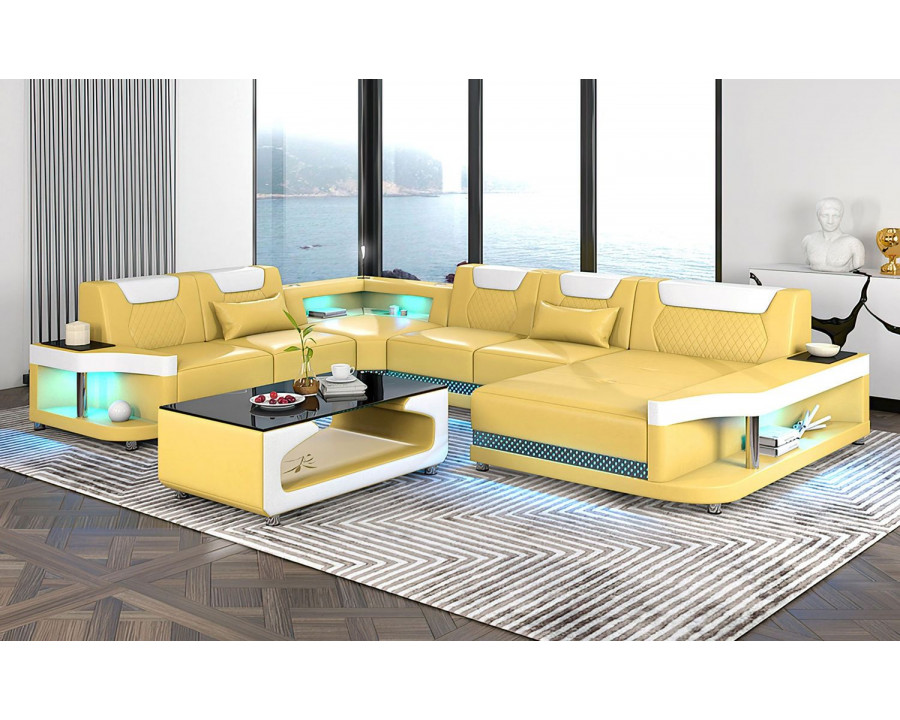 Jubilee Tate Modern Right Hand Facing Sectional with Led - Yellow/White, Bonded Leather