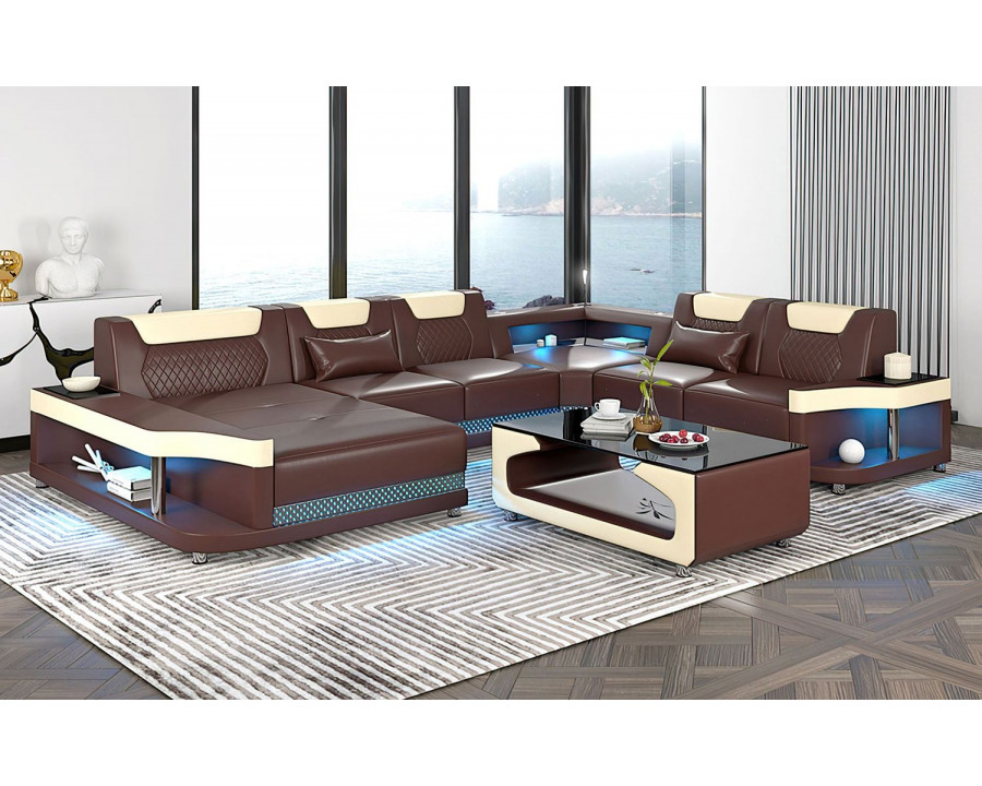 Jubilee Tate Modern Left Hand Facing Sectional with Led - Brown/Beige, Bonded Leather