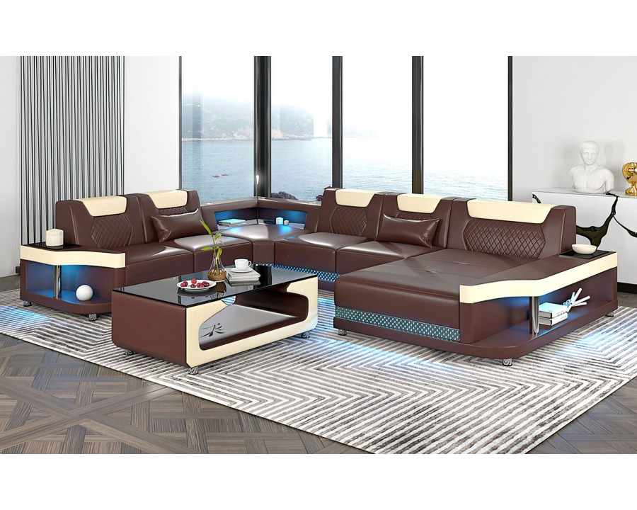 Jubilee Tate Modern Right Hand Facing Sectional with Led - Brown/Beige, Bonded Leather