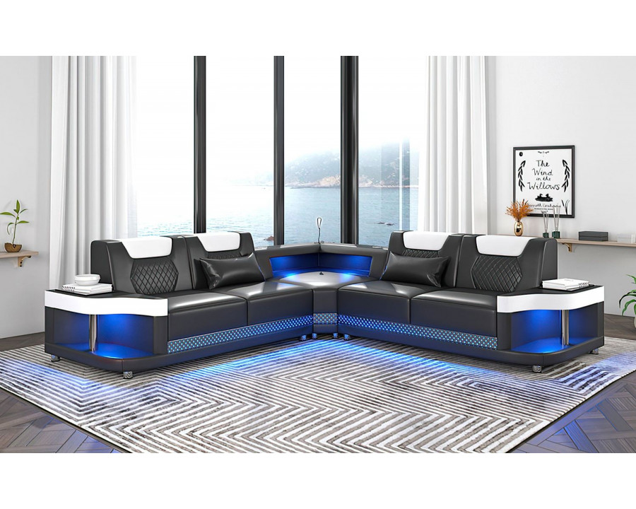 Jubilee Tate Modern Corner Sectional with Led - Black/White, Bonded Leather