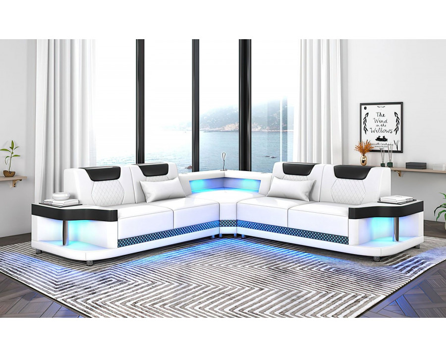 Jubilee Tate Modern Corner Sectional with Led - White/Black, Bonded Leather