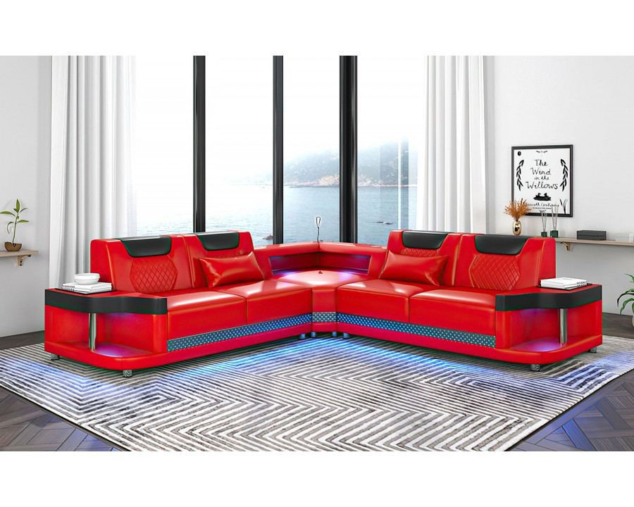 Jubilee Tate Modern Corner Sectional with Led - Red/Black, Bonded Leather