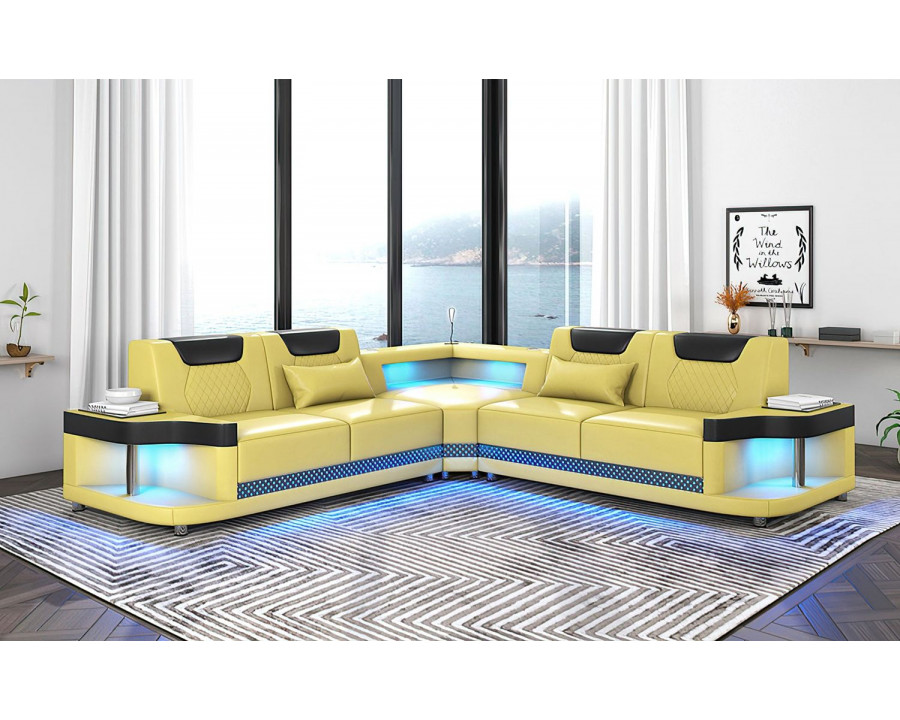 Jubilee Tate Modern Corner Sectional with Led - Yellow/Black, Bonded Leather