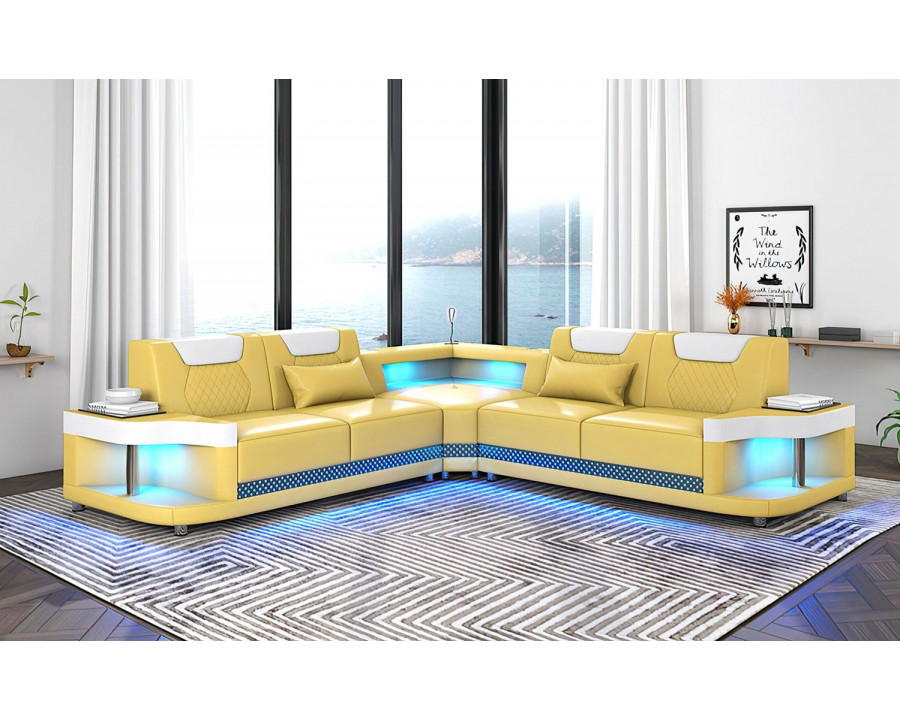 Jubilee Tate Modern Corner Sectional with Led - Yellow/White, Bonded Leather