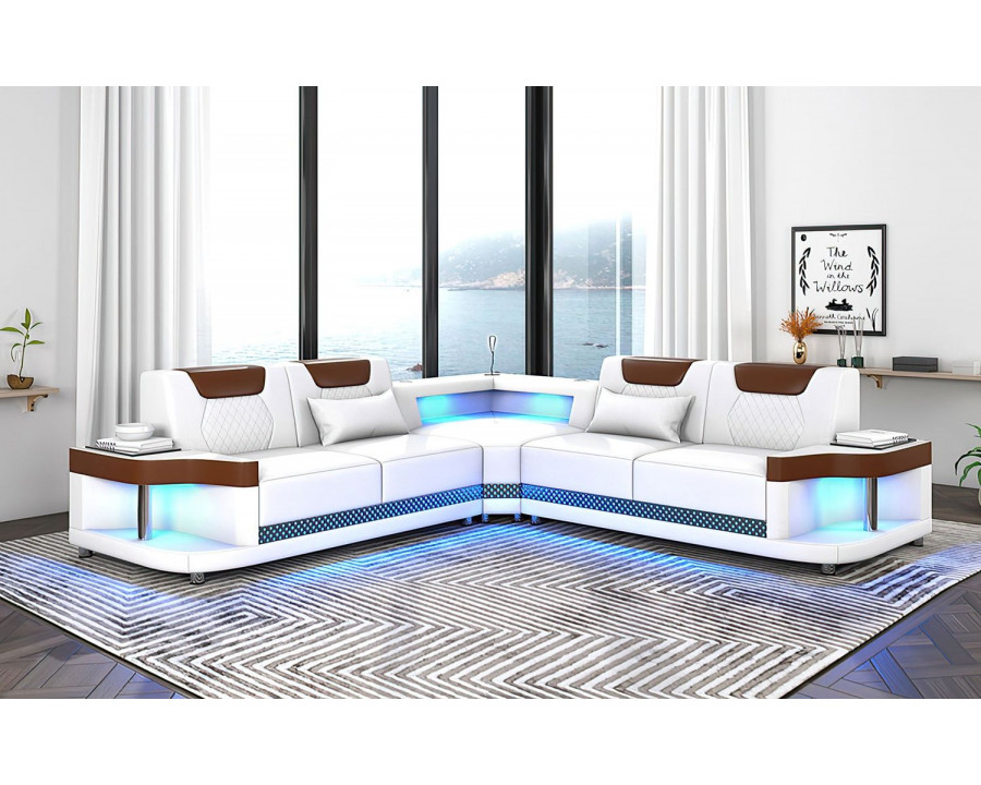 Jubilee Tate Modern Corner Sectional with Led - White/Brown, Bonded Leather