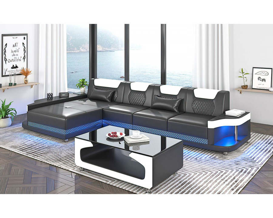 Jubilee Tate Modern Small Left Hand Facing Sectional with Led - Black/White, Bonded Leather