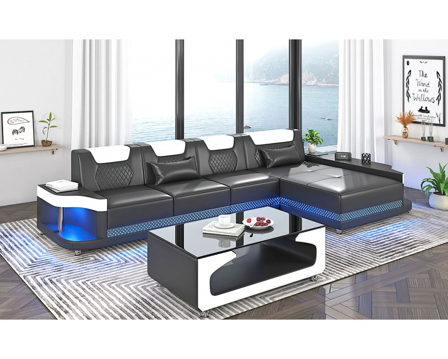 Jubilee Tate Modern Small Right Hand Facing Sectional with Led - Black/White, Bonded Leather