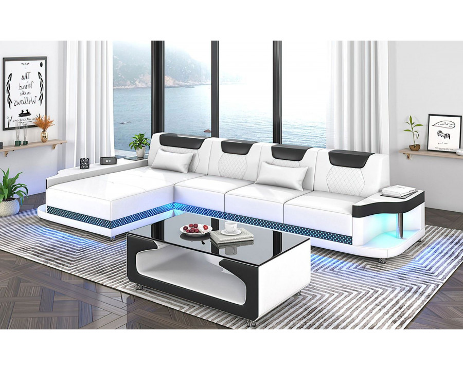 Jubilee Tate Modern Small Left Hand Facing Sectional with Led - White/Black, Bonded Leather