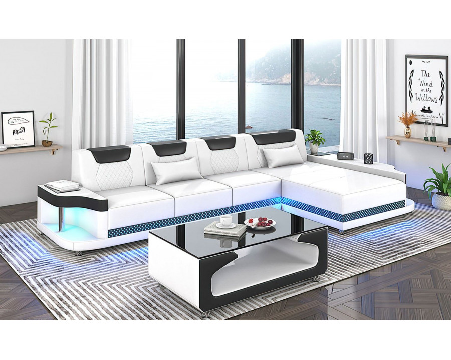 Jubilee Tate Modern Small Right Hand Facing Sectional with Led - White/Black, Bonded Leather