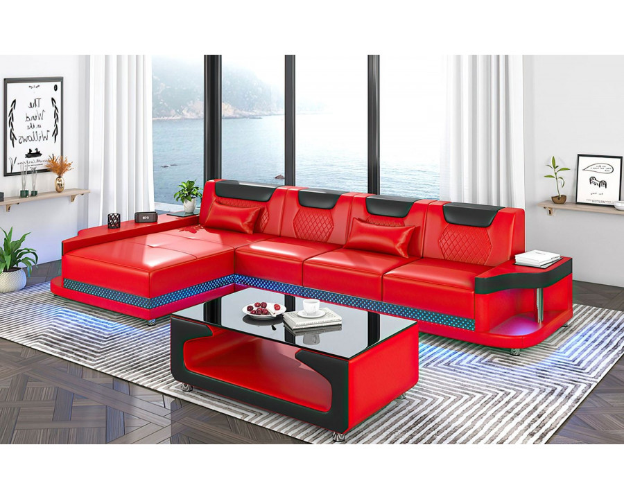 Jubilee Tate Modern Small Left Hand Facing Sectional with Led - Red/Black, Bonded Leather