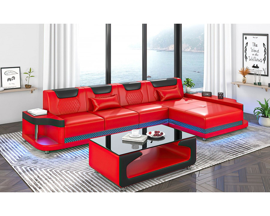 Jubilee Tate Modern Small Right Hand Facing Sectional with Led - Red/Black, Bonded Leather