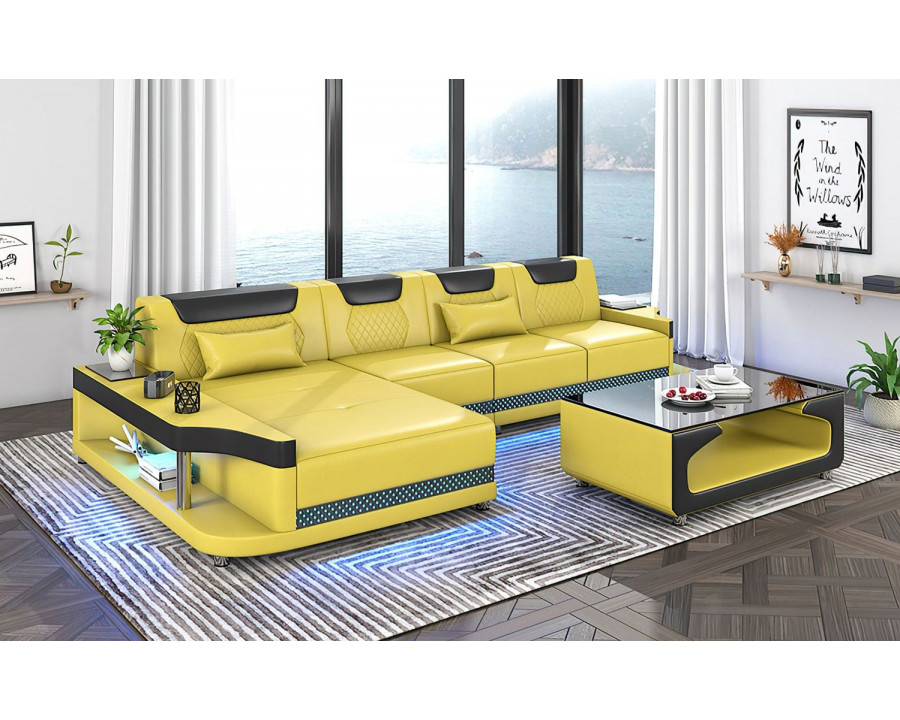 Jubilee Tate Modern Small Left Hand Facing Sectional with Led - Yellow/Black, Bonded Leather