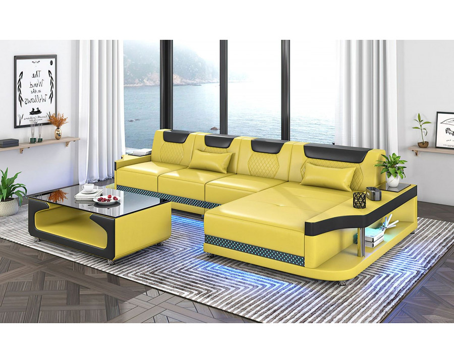 Jubilee Tate Modern Small Right Hand Facing Sectional with Led - Yellow/Black, Bonded Leather