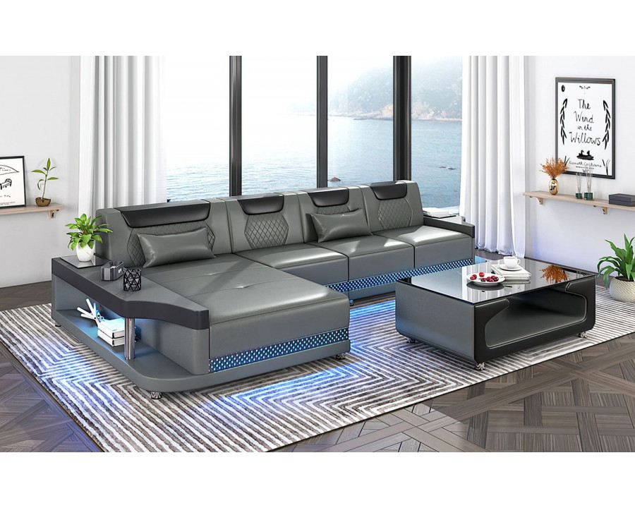 Jubilee Tate Modern Small Left Hand Facing Sectional with Led - Dark Gray/Black, Bonded Leather