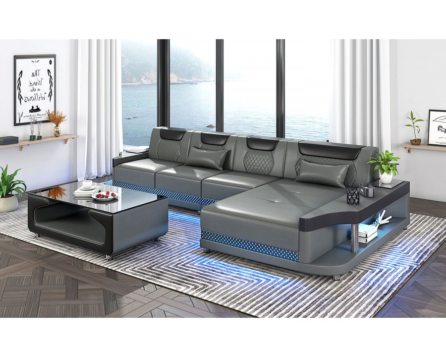 Jubilee Tate Modern Small Right Hand Facing Sectional with Led - Dark Gray/Black, Bonded Leather