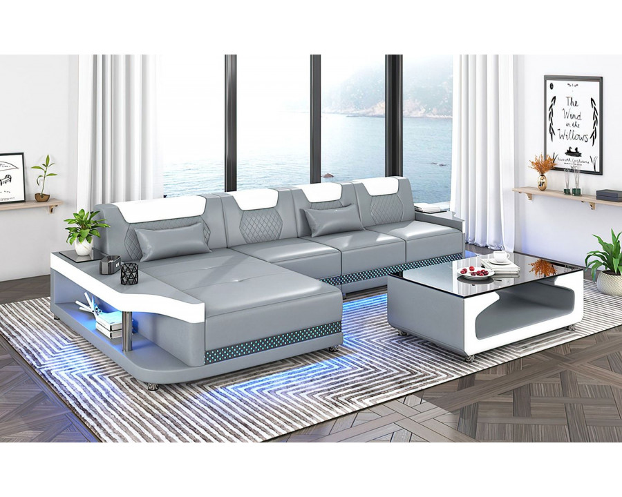 Jubilee Tate Modern Small Left Hand Facing Sectional with Led - Gray/White, Bonded Leather