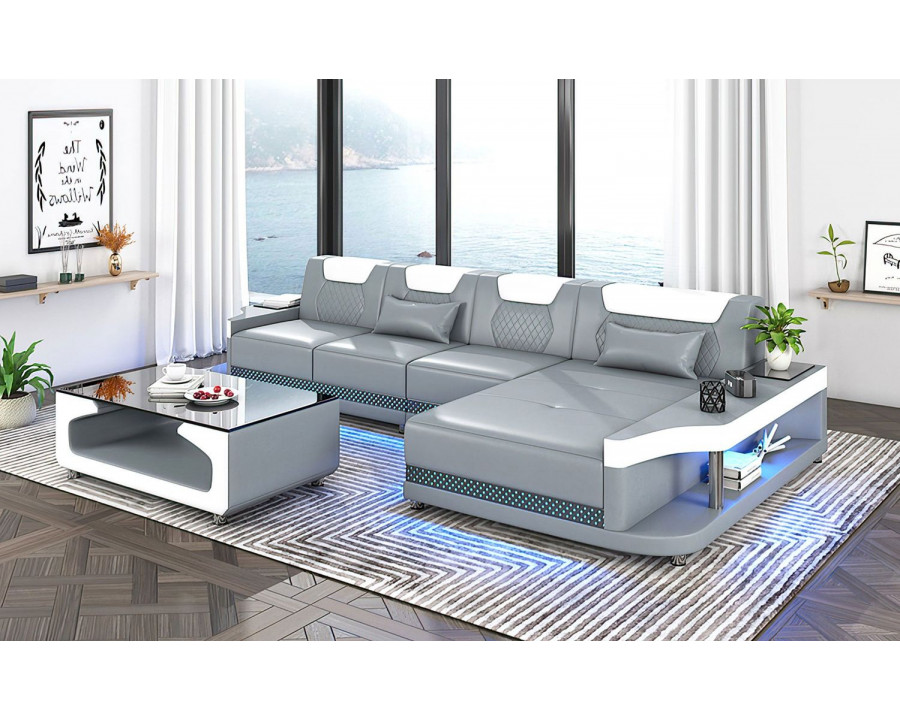 Jubilee Tate Modern Small Right Hand Facing Sectional with Led - Gray/White, Bonded Leather