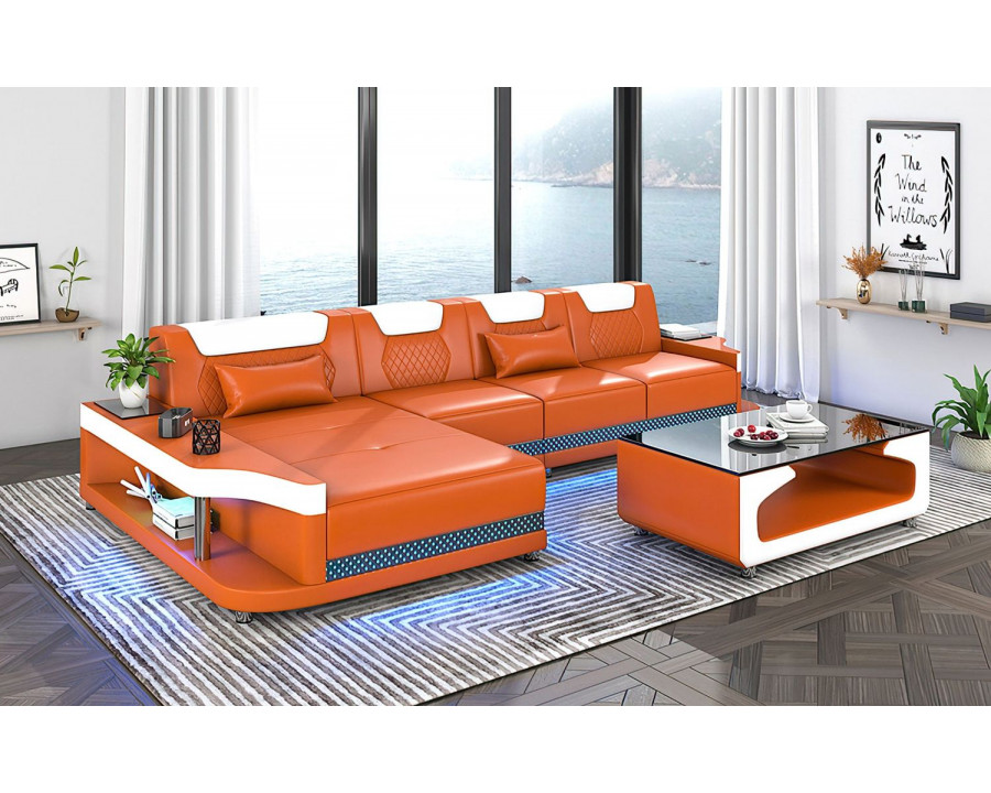 Jubilee Tate Modern Small Left Hand Facing Sectional with Led - Orange/White, Bonded Leather