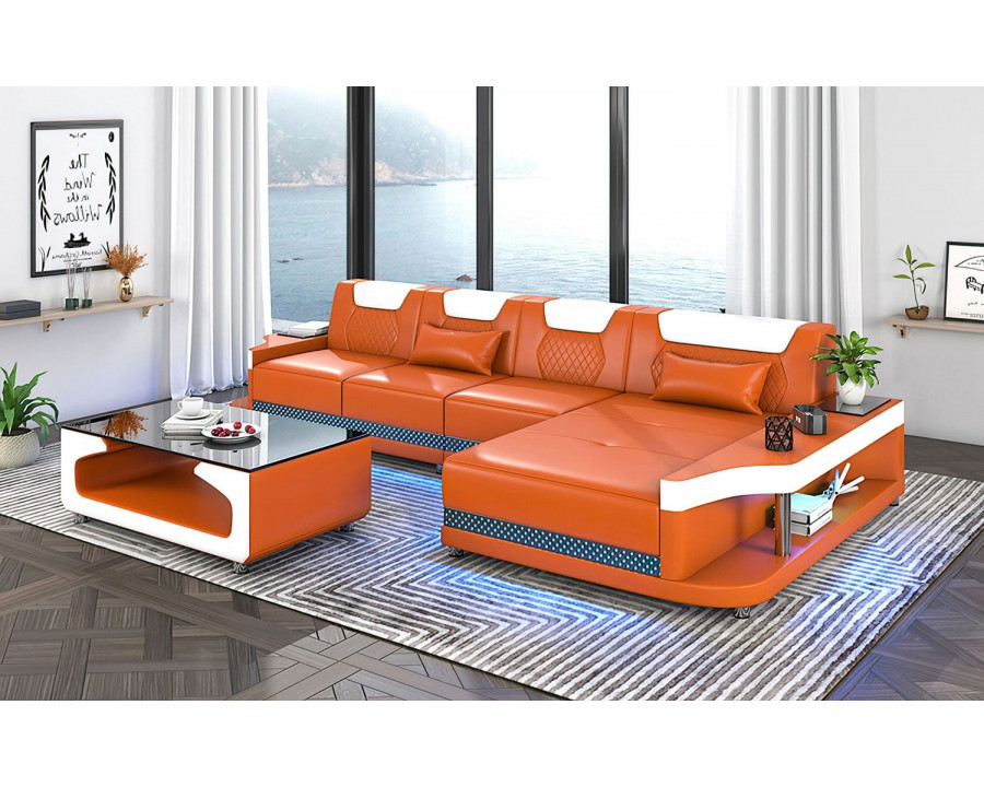 Jubilee Tate Modern Small Right Hand Facing Sectional with Led - Orange/White, Bonded Leather