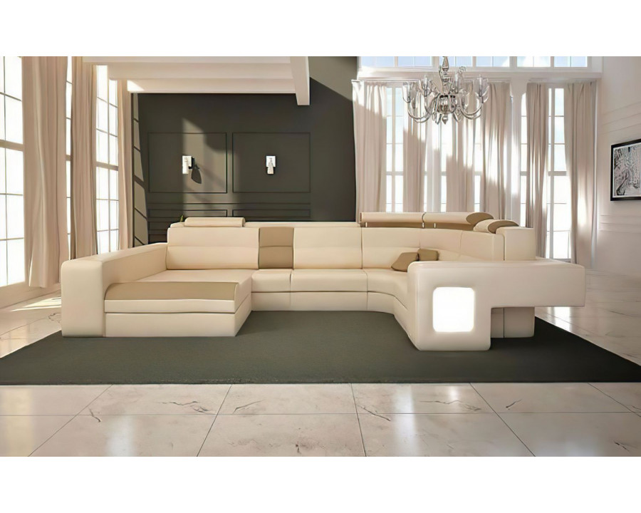 Jubilee Asherton Functional Left Hand Facing Sectional with Led - Cream/Tan, Bonded Leather