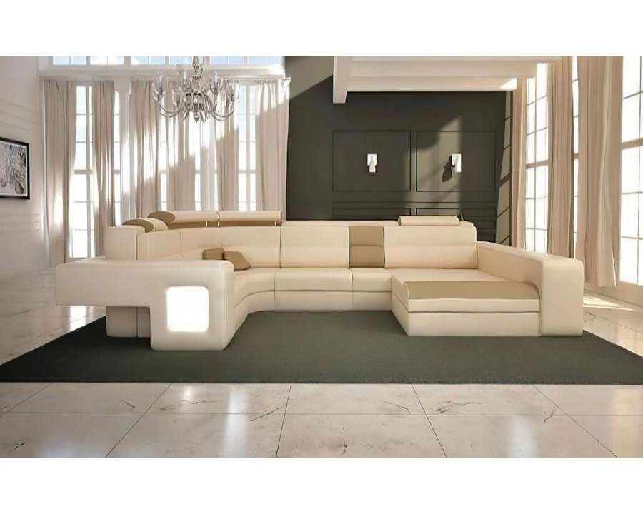 Jubilee Asherton Functional Right Hand Facing Sectional with Led - Cream/Tan, Bonded Leather