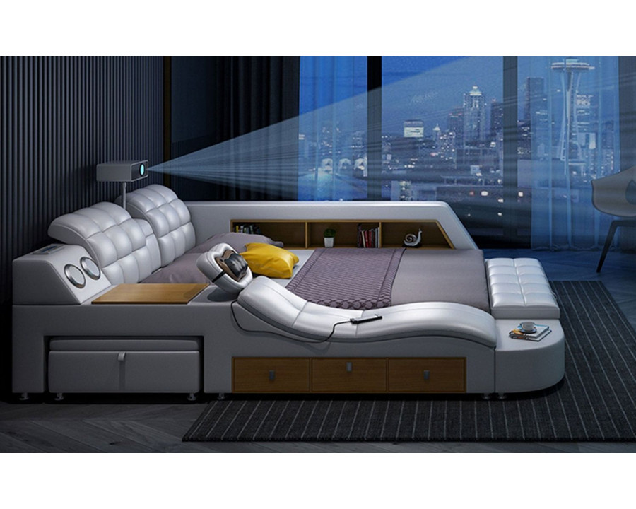 Jubilee Sophia Tech Smart Ultimate All In One Queen Size Left Hand Facing Bed - Light Gray, Bonded Leather