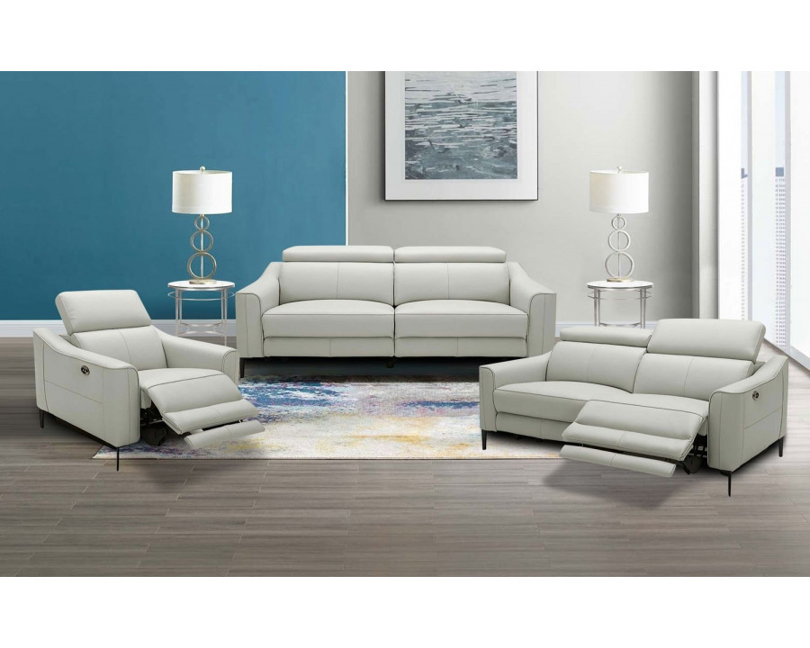 Jubilee - Carina Recliner Sofa Set with Adjustable Headrest in Slivery Gray, Top Grain Italian Leather