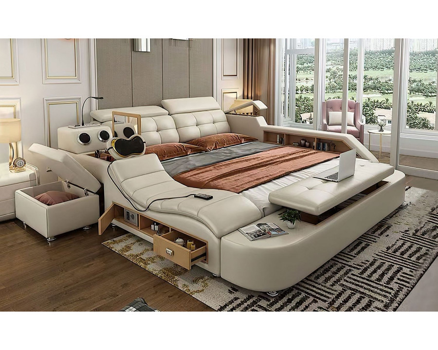 Jubilee Raven Modern Multifunctional Smart Queen Size Left Hand Facing Bed - Beige, Fabric