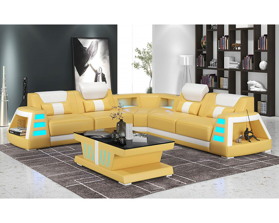 Jubilee Ozzy Modern Corner Sectional - Yellow/White, Bonded Leather