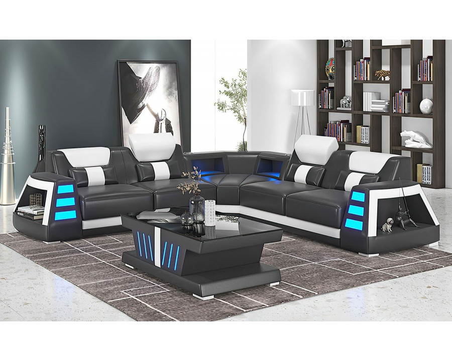 Jubilee Ozzy Modern Corner Sectional - Black/White, Top Grain Italian Leather