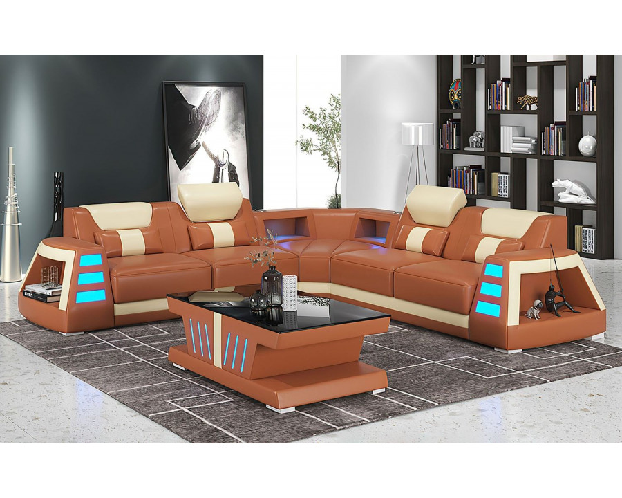 Jubilee Ozzy Modern Corner Sectional - Brown/White, Top Grain Italian Leather