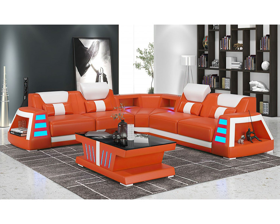 Jubilee Ozzy Modern Corner Sectional - Orange/White, Bonded Leather