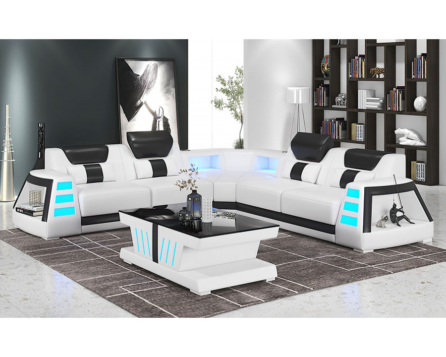 Jubilee Ozzy Modern Corner Sectional - White/Black, Bonded Leather