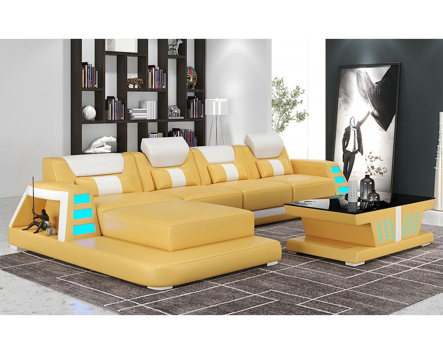 Jubilee Ozzy Small Modern Left Hand Facing Sectional - Yellow/White, Bonded Leather