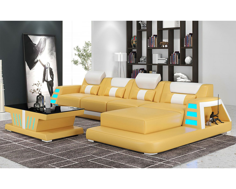 Jubilee Ozzy Small Modern Right Hand Facing Sectional - Yellow/White, Bonded Leather