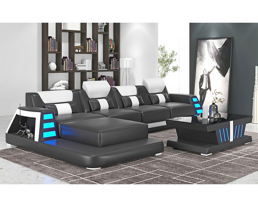 Jubilee Ozzy Small Modern Left Hand Facing Sectional - Black/White, Bonded Leather