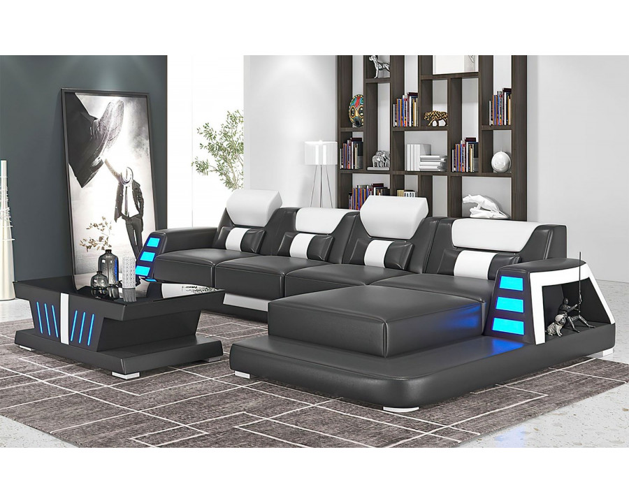 Jubilee Ozzy Small Modern Right Hand Facing Sectional - Black/White, Bonded Leather