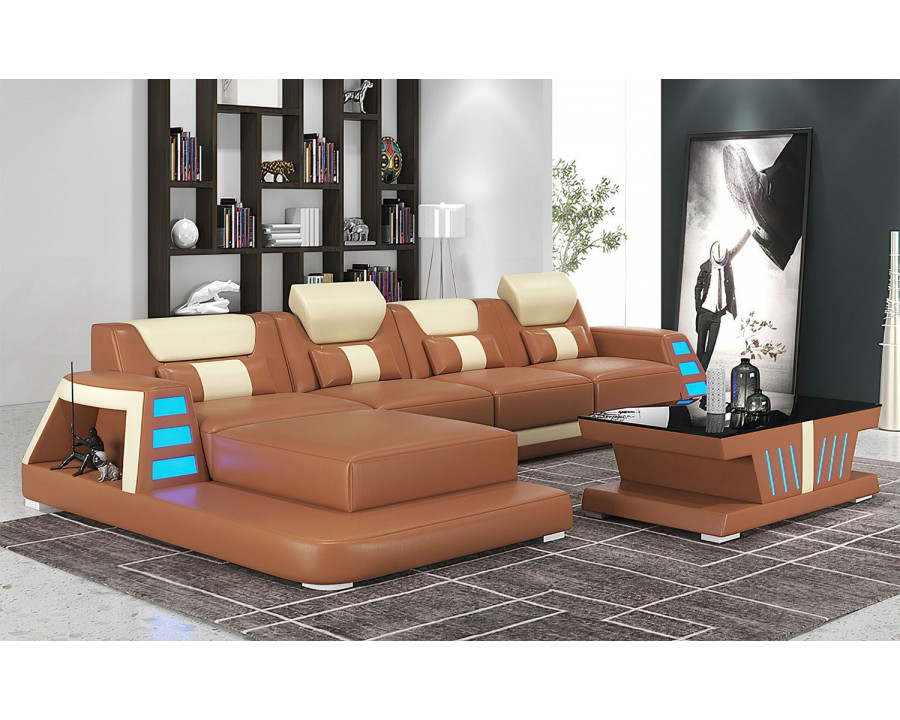 Jubilee Ozzy Small Modern Left Hand Facing Sectional - Brown/White, Bonded Leather