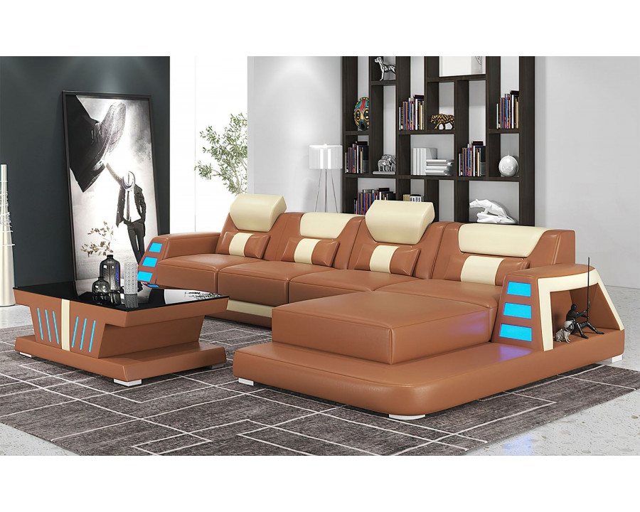 Jubilee Ozzy Small Modern Right Hand Facing Sectional - Brown/White, Bonded Leather