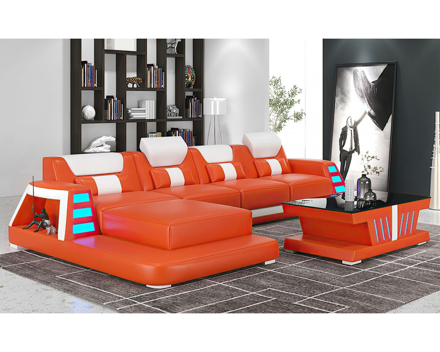 Jubilee Ozzy Small Modern Left Hand Facing Sectional - Orange/White, Top Grain Italian Leather