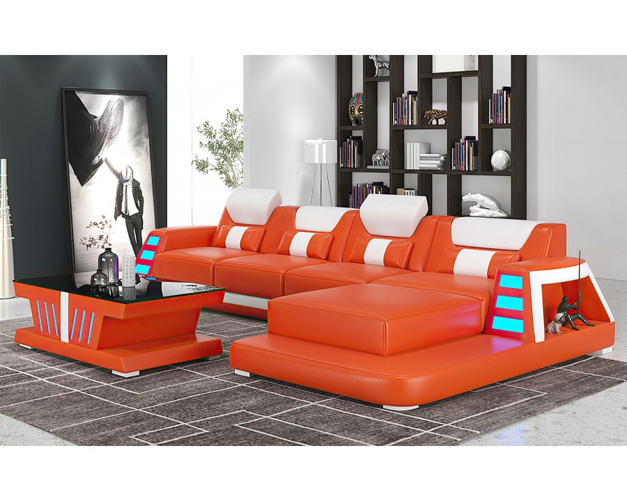 Jubilee Ozzy Small Modern Right Hand Facing Sectional - Orange/White, Top Grain Italian Leather